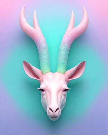 Head of a white goat on a colorful background. 3d renderingの素材