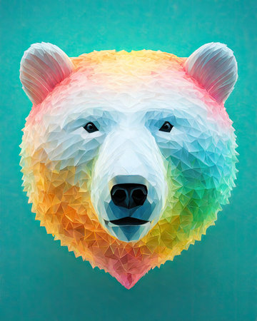 Colorful polygonal bear head on a turquoise backgroundの素材