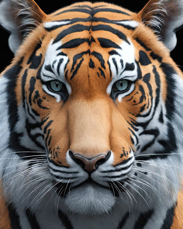 Close-up portrait of a tiger on a black background. 3d renderingの素材