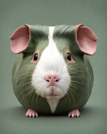 Funny guinea pig on a green background. 3d renderingの素材