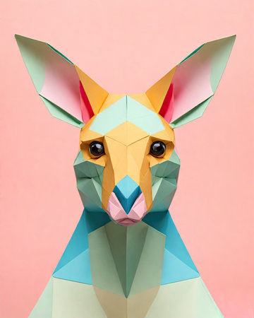 Paper origami dog on pink background. Minimal creative concept.の素材
