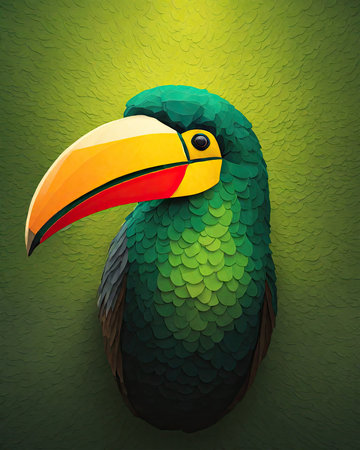 Toucan bird on green textured background. Vector illustration.の素材