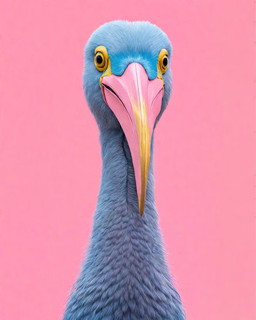 Blue Crane on Pink Background - 3D Rendered Illustration.の素材