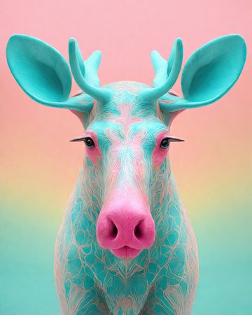 3d rendering of a deer made of plasticine on colorful backgroundの素材