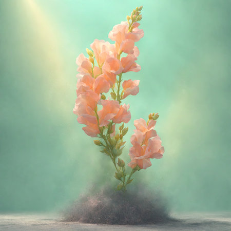 Pink freesia flower in the smoke. 3D illustration.の素材