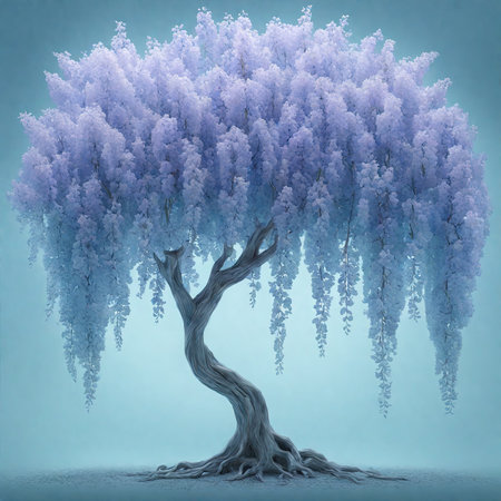 Wisteria tree in winter, 3d render. Computer digital drawing.の素材