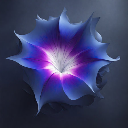 Abstract blue flower on black background. Fantasy fractal design. Psychedelic digital art. 3D rendering.の素材