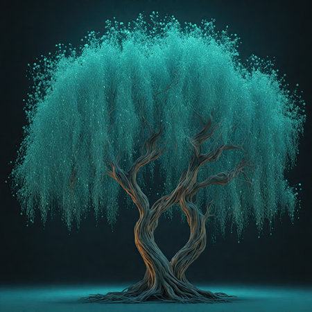 Winter tree on blue background. 3d rendering. Computer digital drawing.の素材