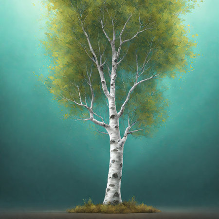 birch tree in the forest, 3d render, illustrationの素材