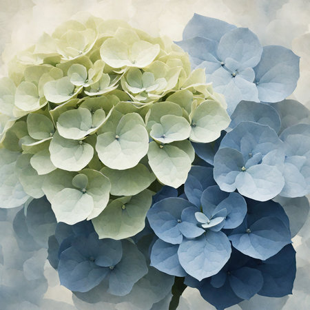 Blue hydrangea flowers in watercolor style, floral backgroundの素材