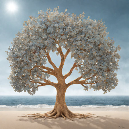 Beautiful tree on the beach. 3D illustration. Nature.の素材