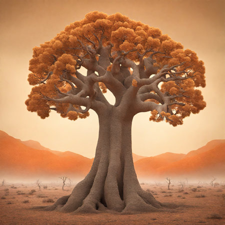 African baobab tree in the desert. 3D illustration.の素材