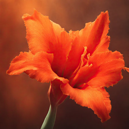 Beautiful orange gladiolus flower on dark background, closeupの素材