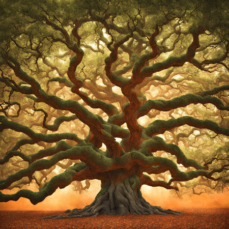 Fantasy old oak tree in the forest. 3D illustration.の素材