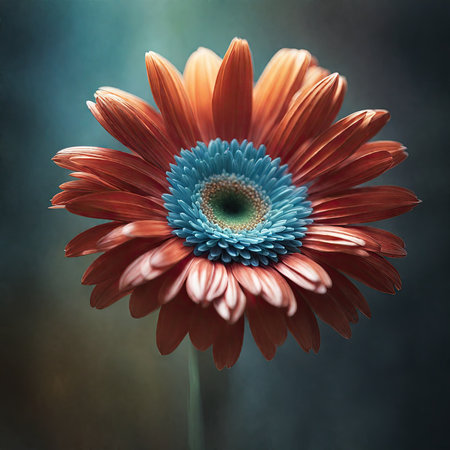 Orange gerbera daisy flower on dark background with copy spaceの素材