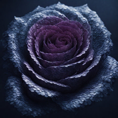 Purple rose flower on dark blue background. Close-up.の素材