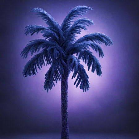 Silhouette of palm tree on purple background. 3D renderingの素材