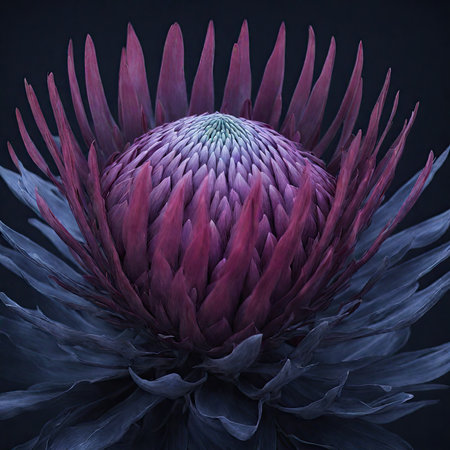 Purple flower of protea on a dark background. Toned.の素材