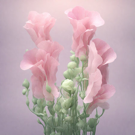 Bouquet of pink freesia flowers on a light backgroundの素材