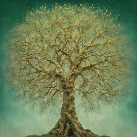 Old oak tree on grunge background with space for text or imageの素材