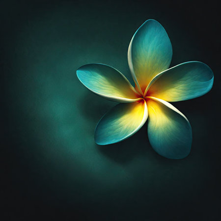 Frangipani flower on dark background. 3D illustration.の素材