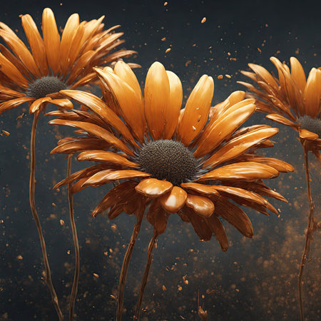 Beautiful orange daisies on a dark background. 3d renderingの素材