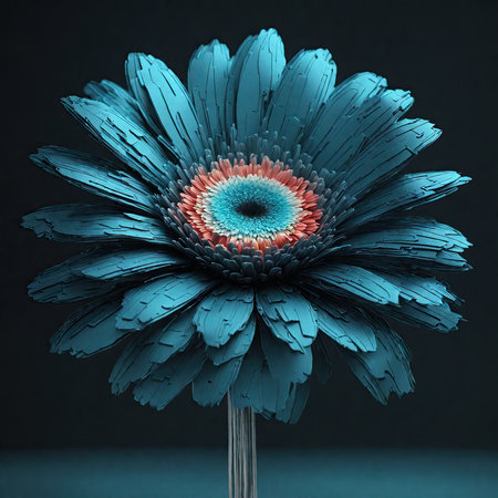 Blue gerbera flower on a dark background. 3d renderingの素材