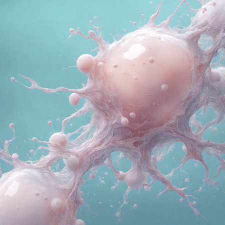 3D illustration of a splash of milk with a pink ball.の素材