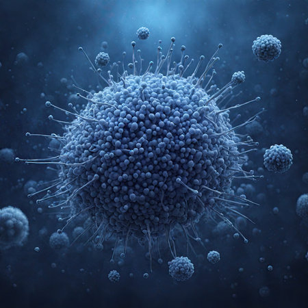 3d rendering of a virus in a dark blue background with copy spaceの素材