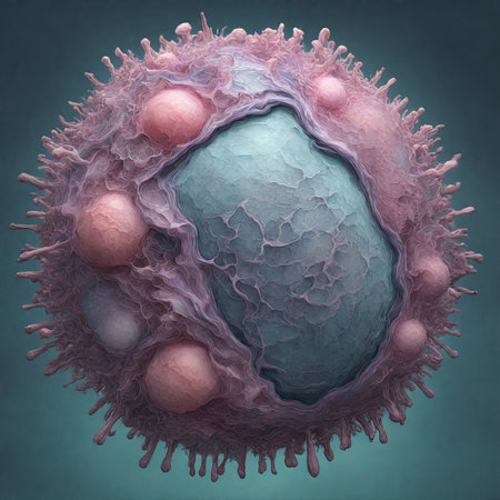 3D illustration of a microscopic view of a virus cell with cells.の素材
