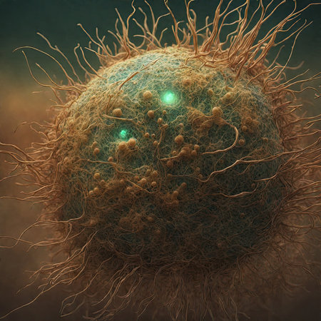 Digital illustration of cancer cell in colour background. Concept of cancer cellsの素材