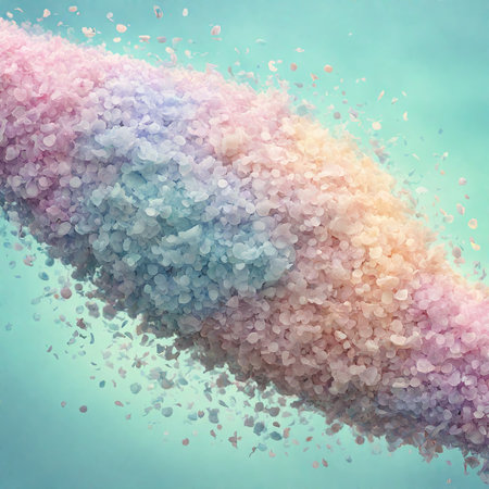 pink sea salt explosion on blue background. 3d render illustrationの素材