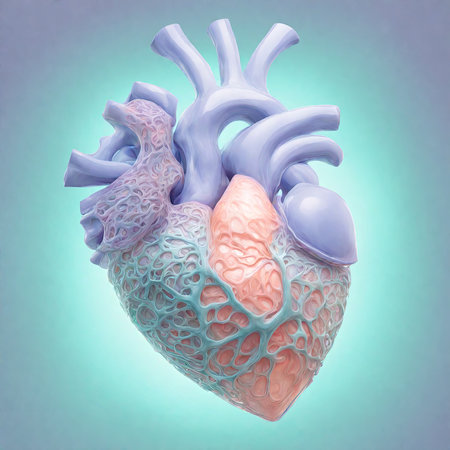 Human heart with organ on blue background. 3D rendering, 3D illustration.の素材
