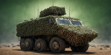 Military vehicle with loaded with firewood. 3d rendering. Computer digital drawing.の素材