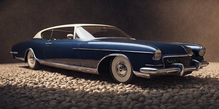 Classic blue old american car on a dark background. 3d renderの素材