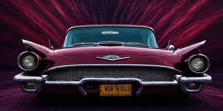 Classic american car on a colorful background. 3d rendering.の素材