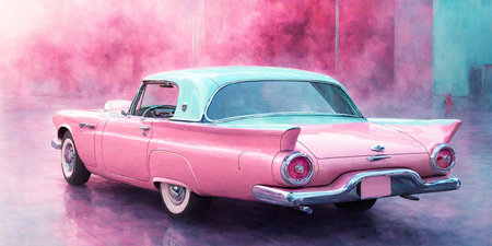 Vintage american car with smoke in the background. 3d renderingの素材