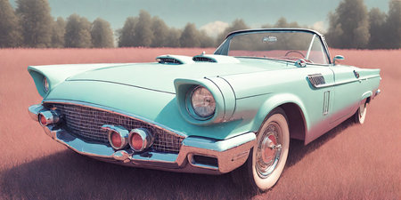 Vintage american car on the field - retro style filter effectの素材