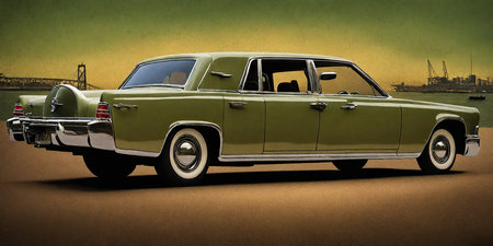 Vintage american car on grunge background. 3d renderingの素材