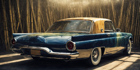 Vintage american car in the rays of the rising sun.の素材