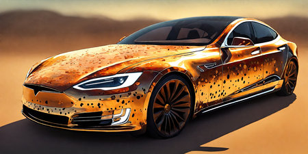 3D rendering of a brand-less generic concept car in the desertの素材