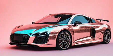 Sport car on a pink background. 3d rendering. Computer digital drawing.の素材