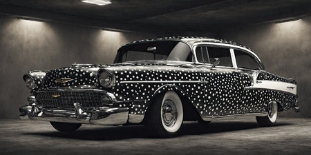 Classic american car with polka dots on a dark background.の素材