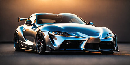 Luxury sports car in the studio on a dark background.の素材