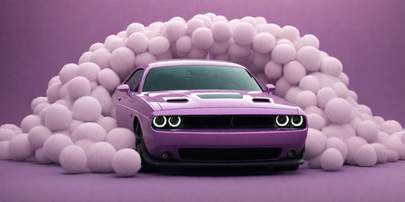 Purple car with white balls on a purple background. 3d renderingの素材