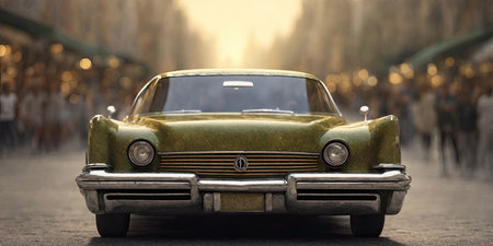Vintage car on the street in Moscow, Russia. 3d renderの素材