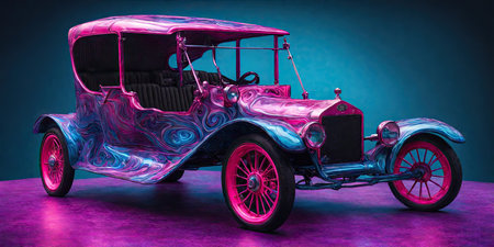 Vintage car on a blue background. Retro car. 3d renderingの素材