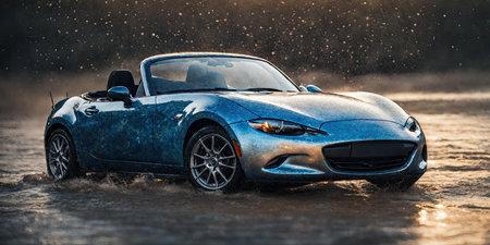 sports car on the road in the rain.3d rendering.の素材