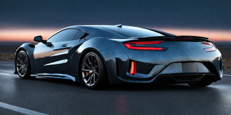 3D rendering of a brand-less generic concept car in the desertの素材