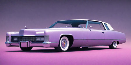 Vintage purple american car on a purple background. 3d renderingの素材